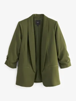 Olijfgroen - Ruimvallend blazer met gerimpelde mouwen
