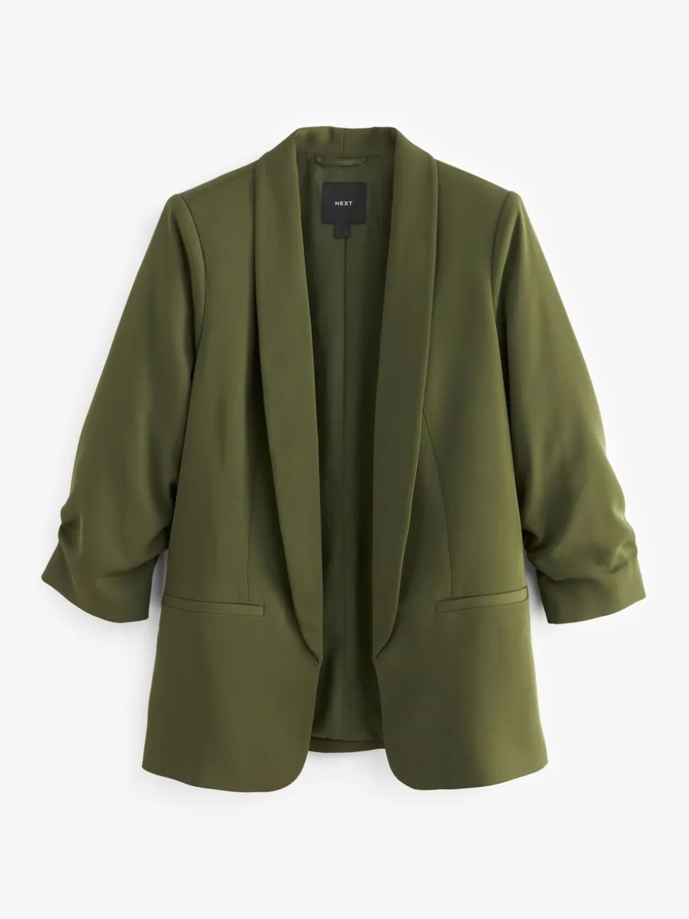 Olijfgroen - Ruimvallend blazer met gerimpelde mouwen