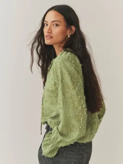 Olijfgroen - Tufty Jacquard Long Sleeve Blouse