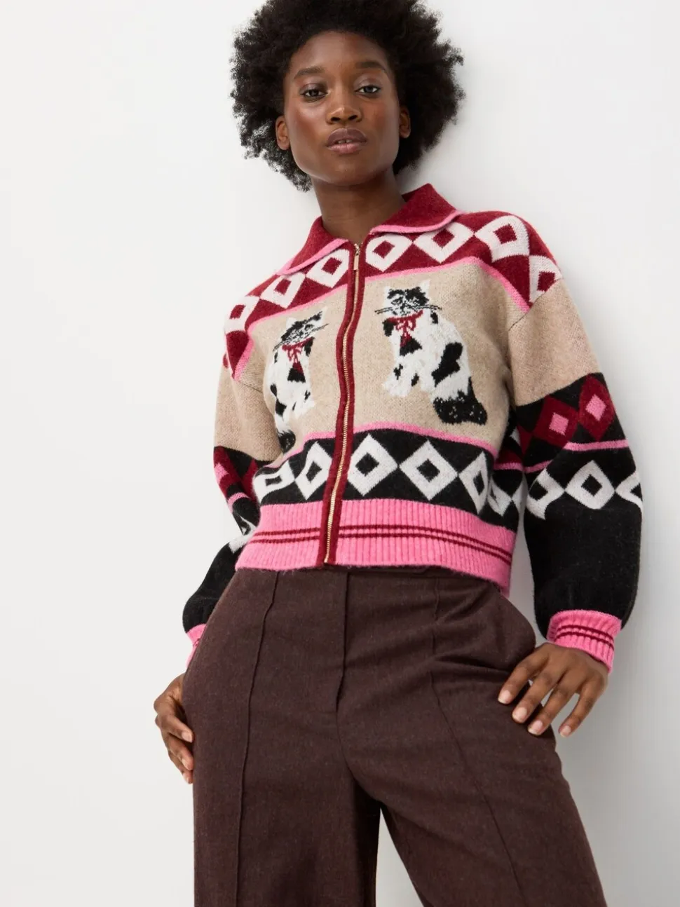 Oliver Bonas Cat Collared Knitted Bomber Jacket