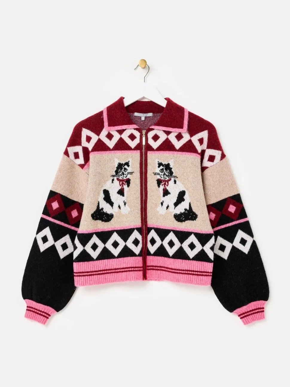 Oliver Bonas Cat Collared Knitted Bomber Jacket