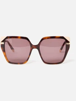 Oliver Bonas Faux Tortoiseshell & Cream Corner Square Acetate Sunglasses