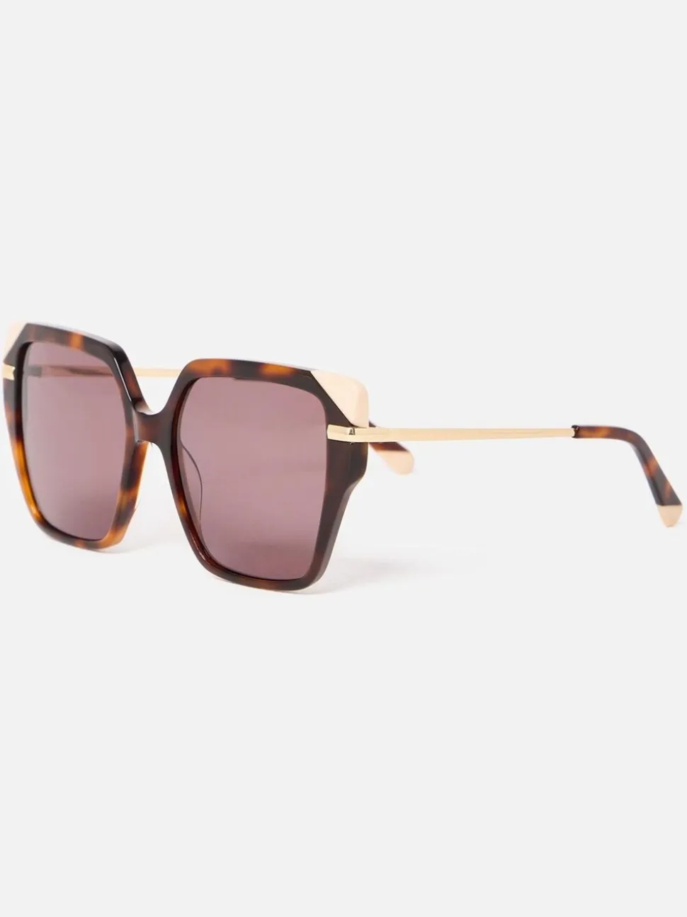 Oliver Bonas Faux Tortoiseshell & Cream Corner Square Acetate Sunglasses