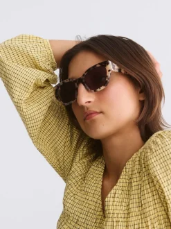 Oliver Bonas Milky Faux Tortoiseshell Angled Cat Eye Acetate Sunglasses