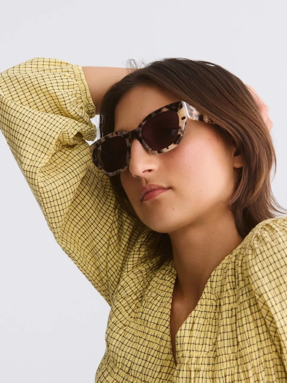 Oliver Bonas Milky Faux Tortoiseshell Angled Cat Eye Acetate Sunglasses