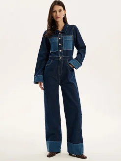 Omnes Diya Contrast Denim 100% Cotton Jumpsuit