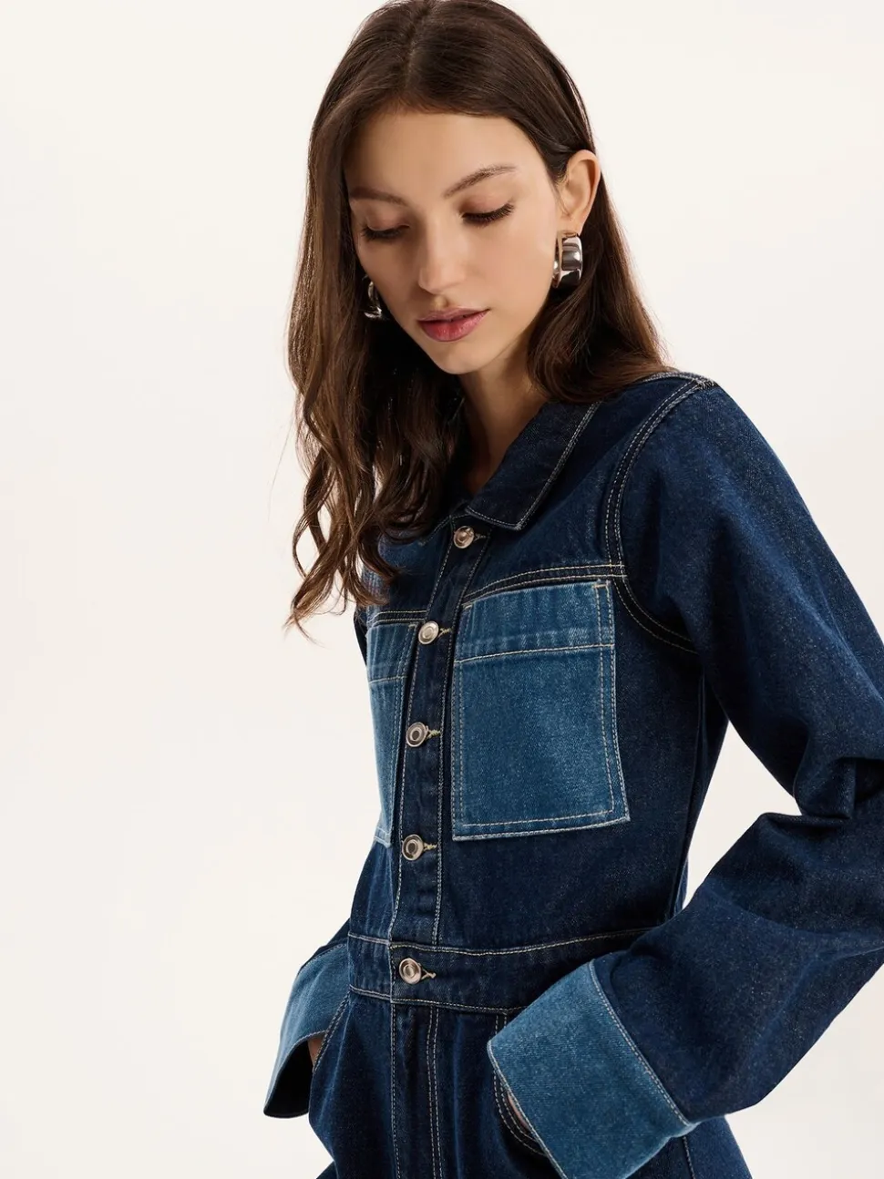 Omnes Diya Contrast Denim 100% Cotton Jumpsuit