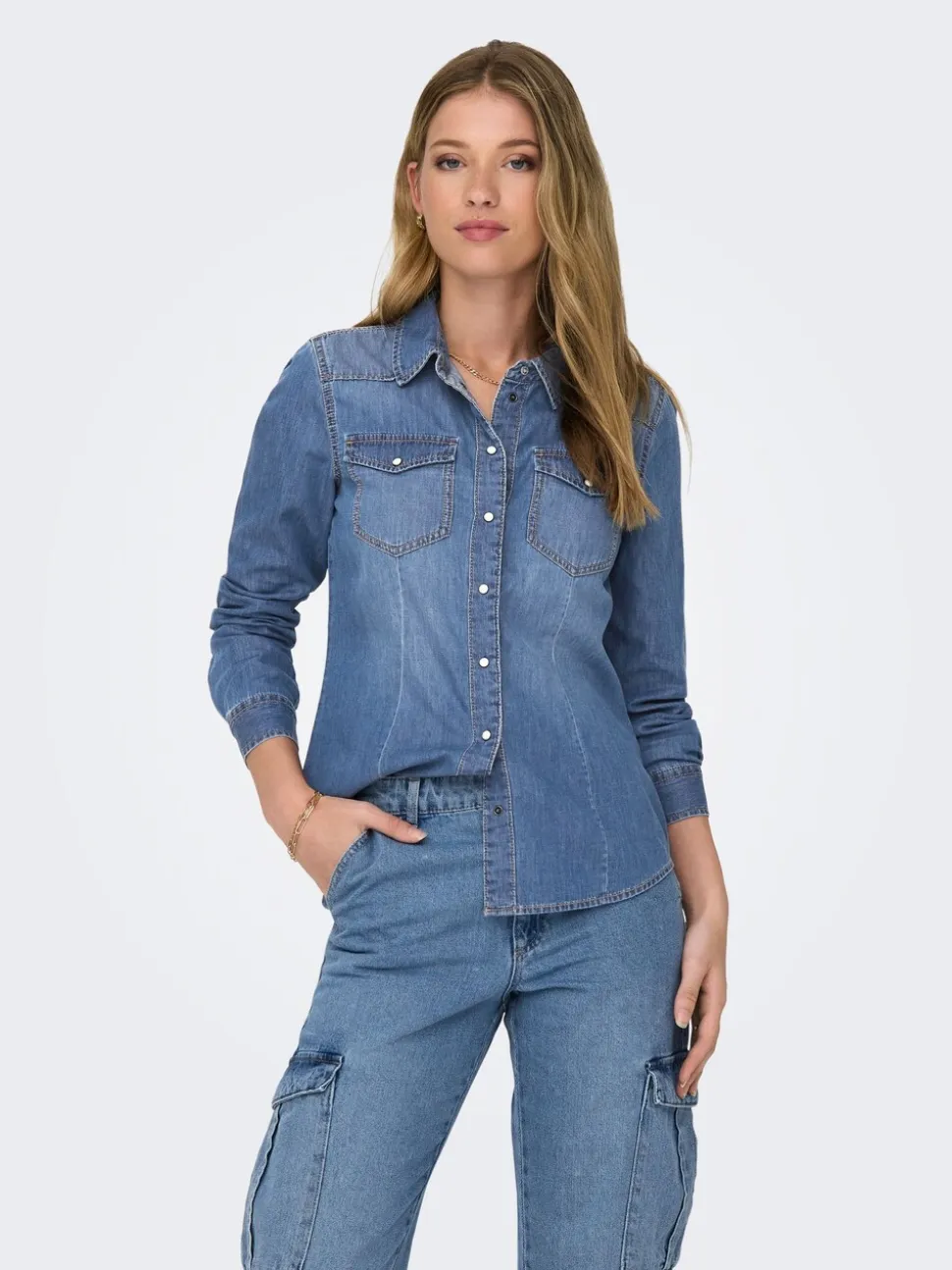 ONLY lichtgewicht denim overhemd van 100% katoen