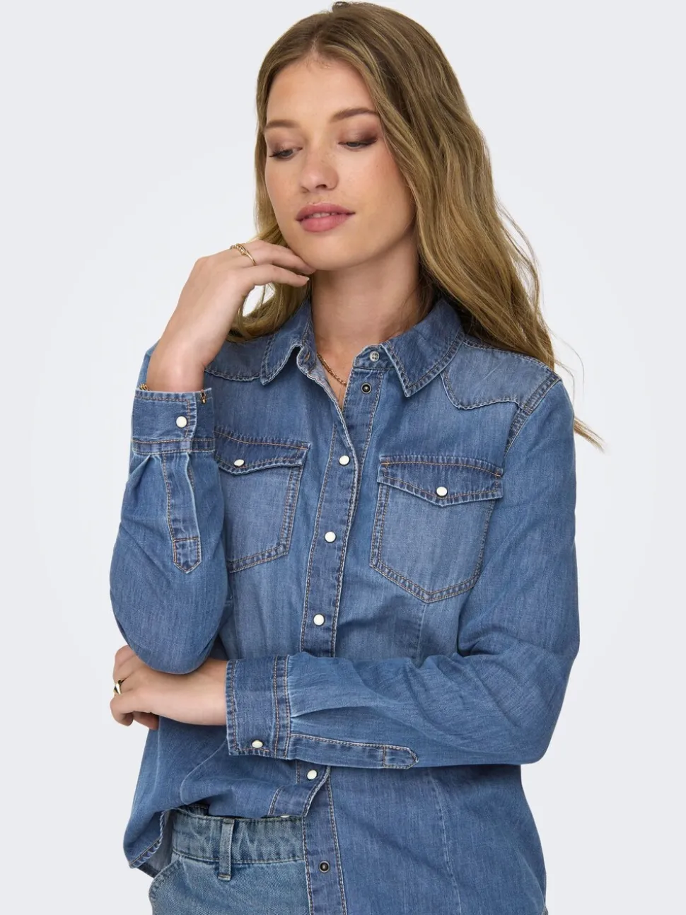 ONLY lichtgewicht denim overhemd van 100% katoen