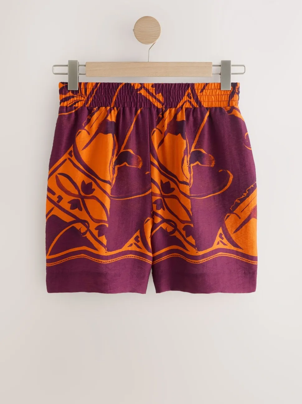 Orange/Burgundy Exotic Border Print - Elasticated Waist Resort Shorts