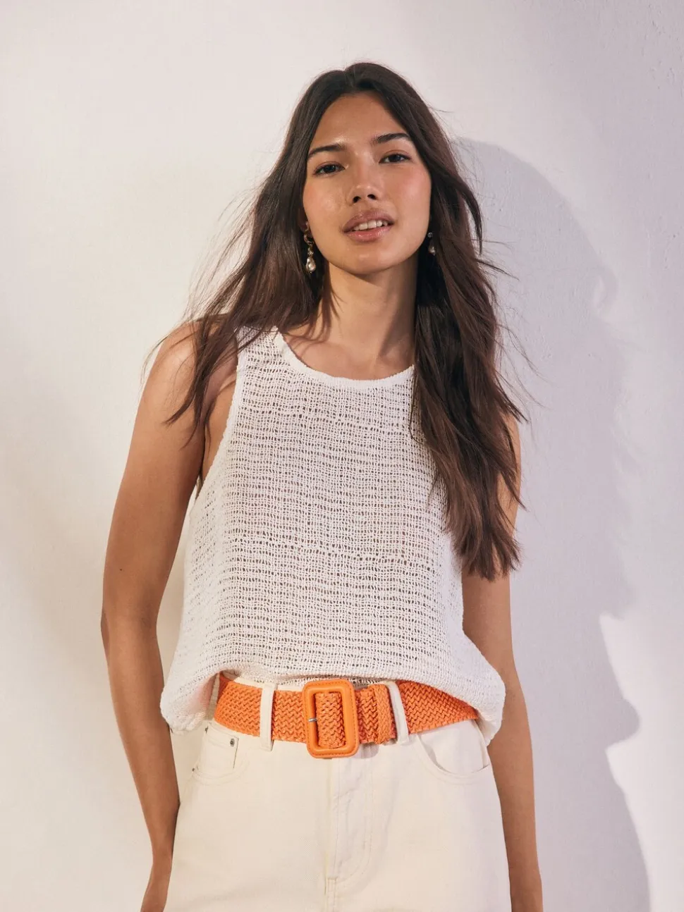 Oranje - Brede riem met raffia-effect