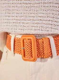 Oranje - Brede riem met raffia-effect