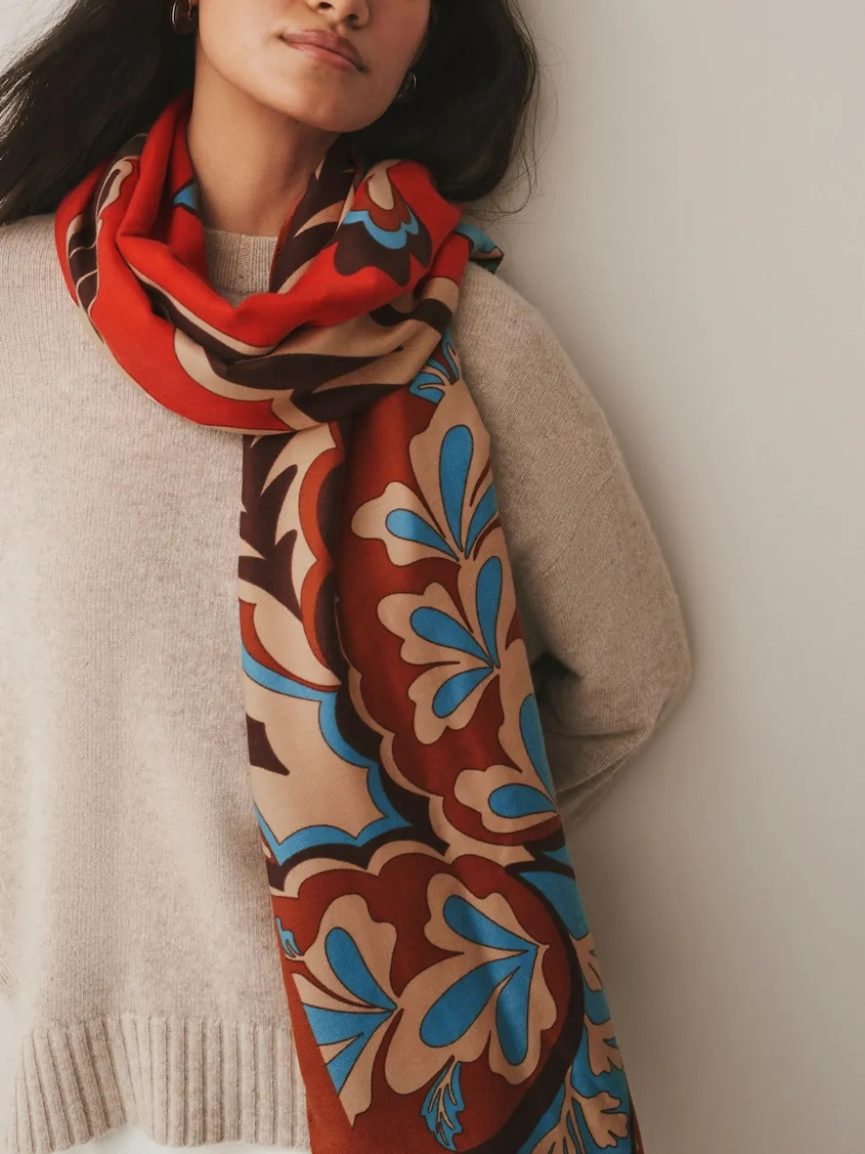 Oranje met paisleyprint - Halfzware sjaal