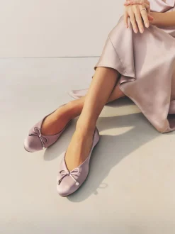 Oudroze - Ballerina's met pareleffect en strikdetail voor bruidsmeisjes