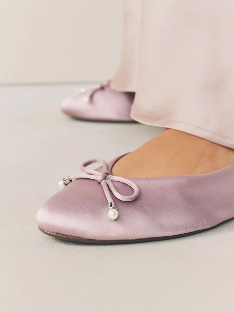 Oudroze - Ballerina's met pareleffect en strikdetail voor bruidsmeisjes