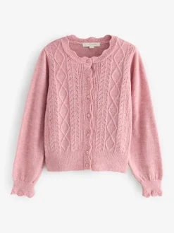 Oudroze - Laura Ashley Pointelle Button Through Scallop Cardigan With A Touch Of Wool