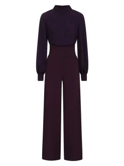 Paars - HotSquash jumpsuit met wijde pijpen en blousonmouwen