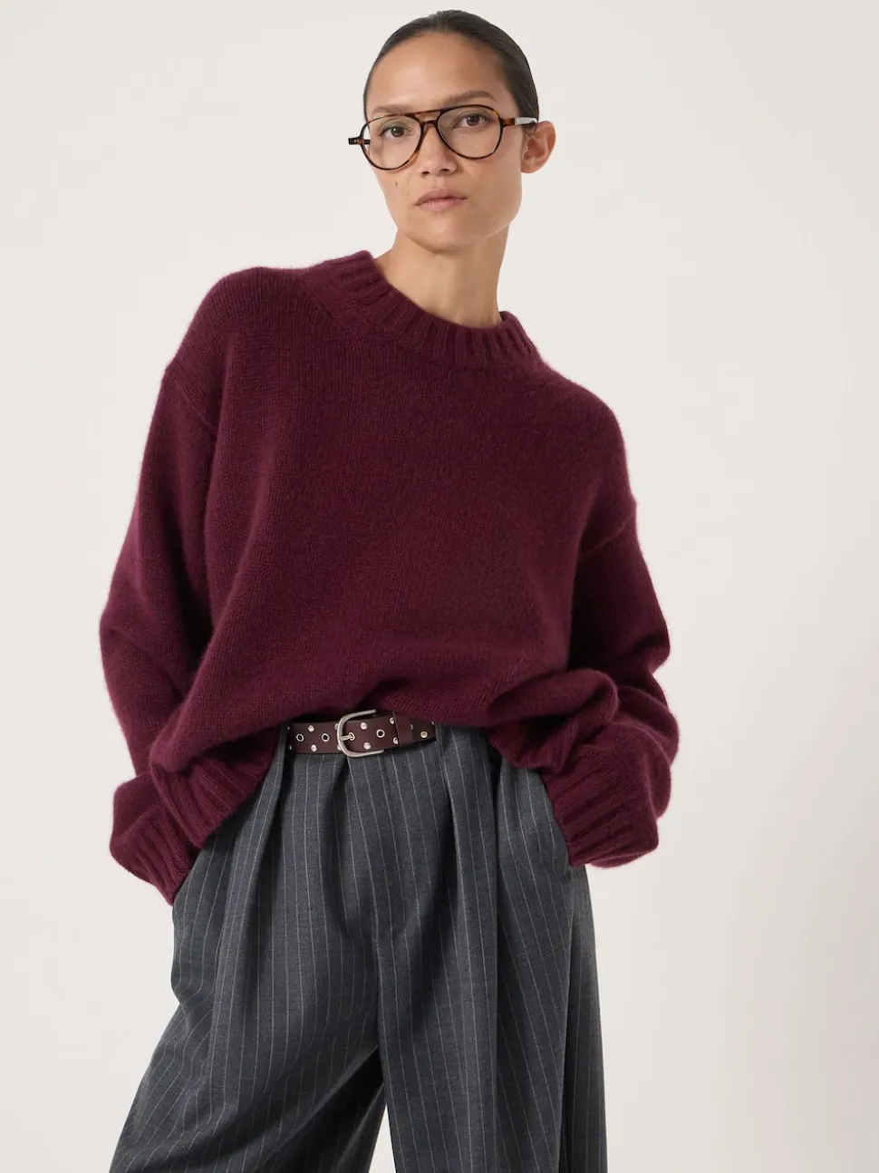 Paars - Hush Cora Relaxed Chunky Cashmere Crew Jumper