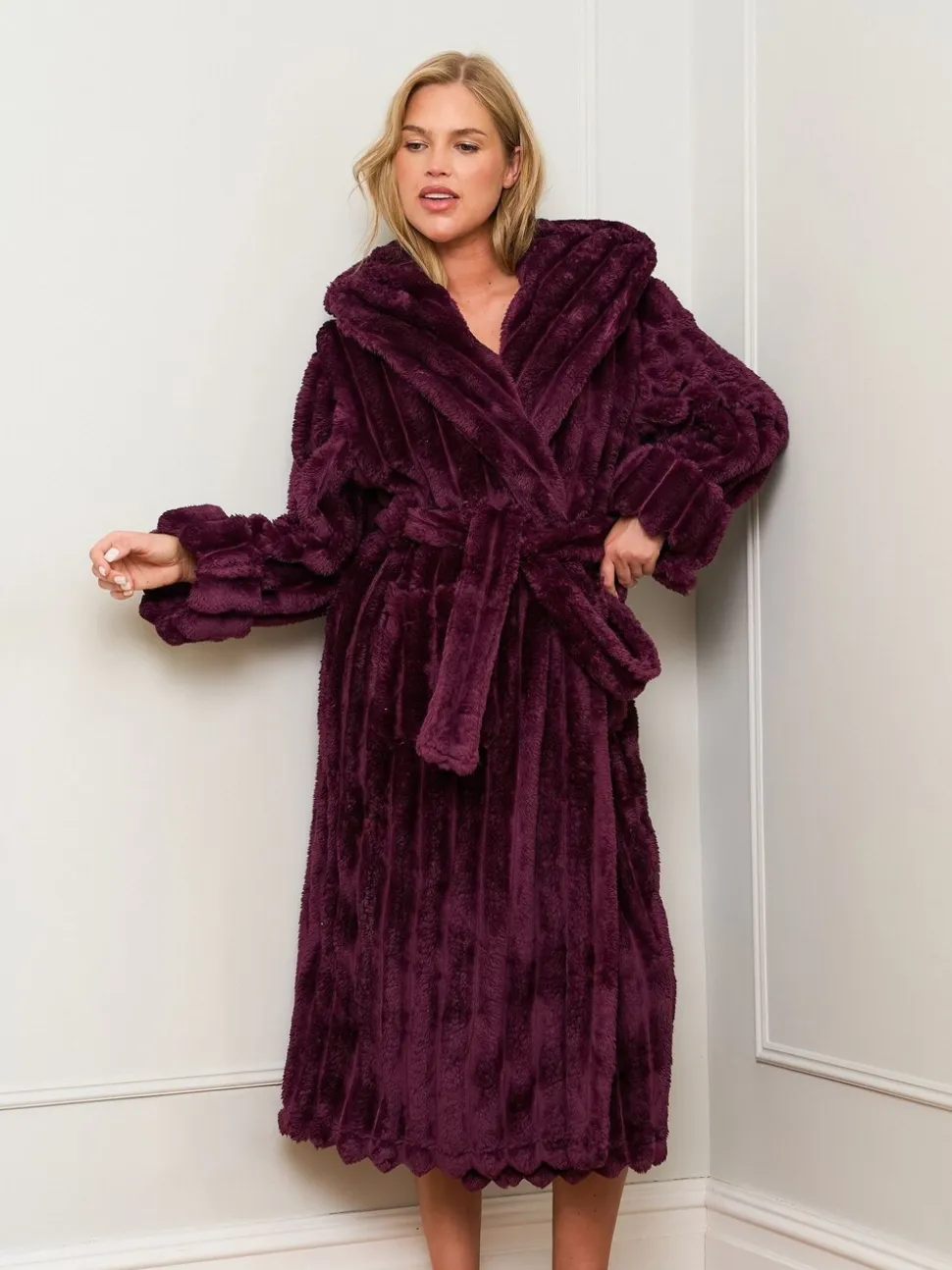 Paars - Jim Jam the Label Chocolate Ribbed Dressing Brown Gown