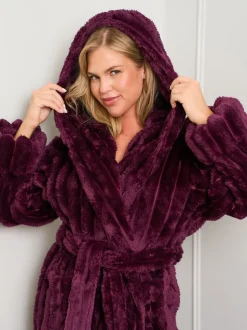 Paars - Jim Jam the Label Chocolate Ribbed Dressing Brown Gown