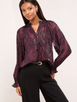 Paars - Lipsy Lurex Floral Burnout Blouse