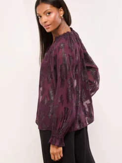 Paars - Lipsy Lurex Floral Burnout Blouse