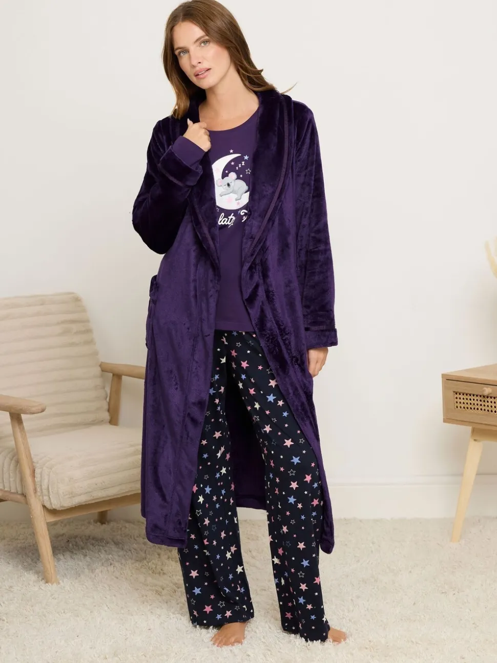Paars - M&Co Ribbon Shawl Collar Robe