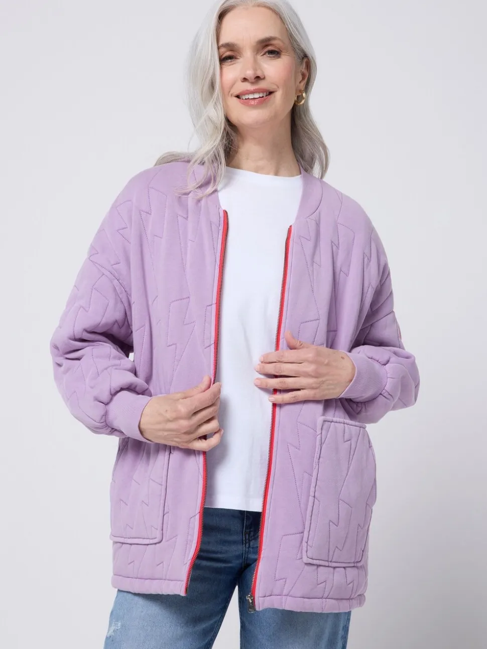 Paars - SCAMP & DUDE Quilted Bolt Bomber Jacket
