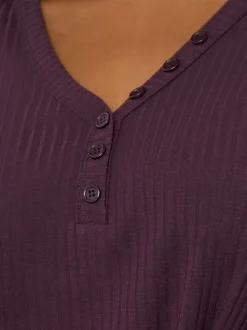Paars - Yours Curve Henley Ribbed Swing Blouse