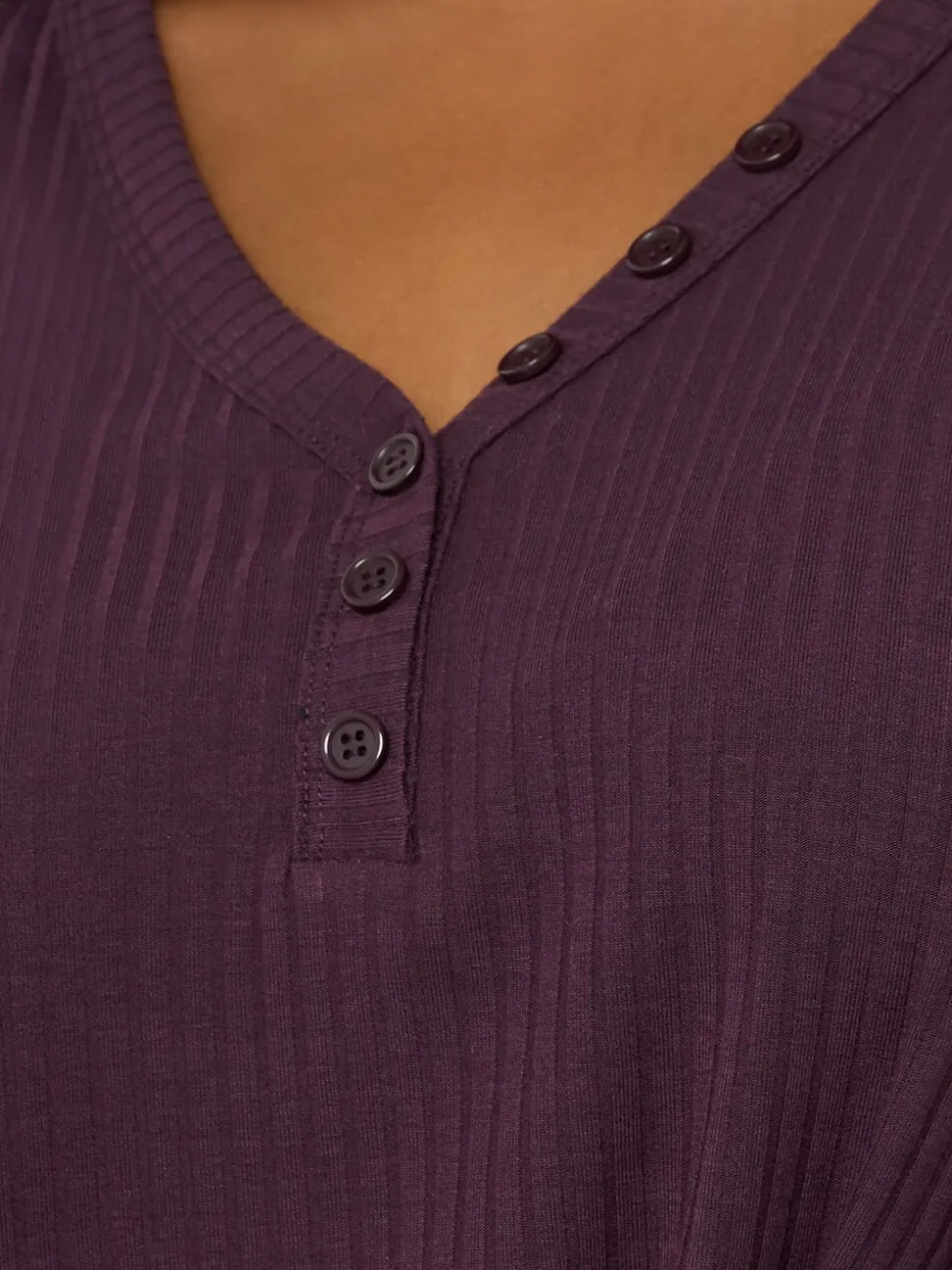 Paars - Yours Curve Henley Ribbed Swing Blouse