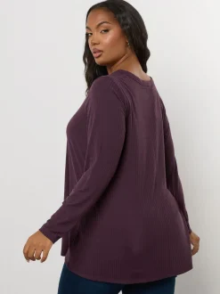 Paars - Yours Curve Henley Ribbed Swing Blouse