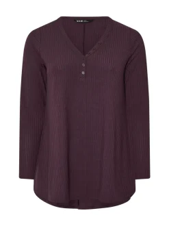 Paars - Yours Curve Henley Ribbed Swing Blouse