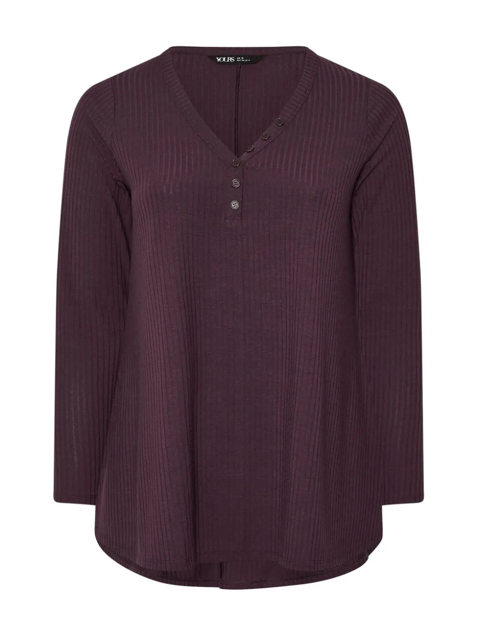 Paars - Yours Curve Henley Ribbed Swing Blouse