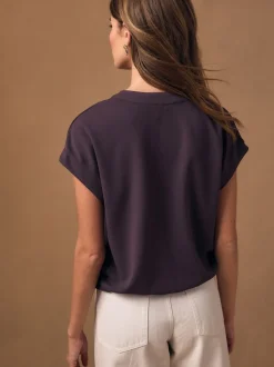 Paarsblauw - V-Neck Short Sleeved Tie Waist Top