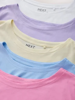 Paars/blauw/botergeel/roze/wit - Set van 5 T-shirts met kapmouwtjes