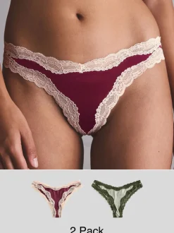 Paars/groen - High Shine & Lace Trim Brazilian Knickers 2 Pack