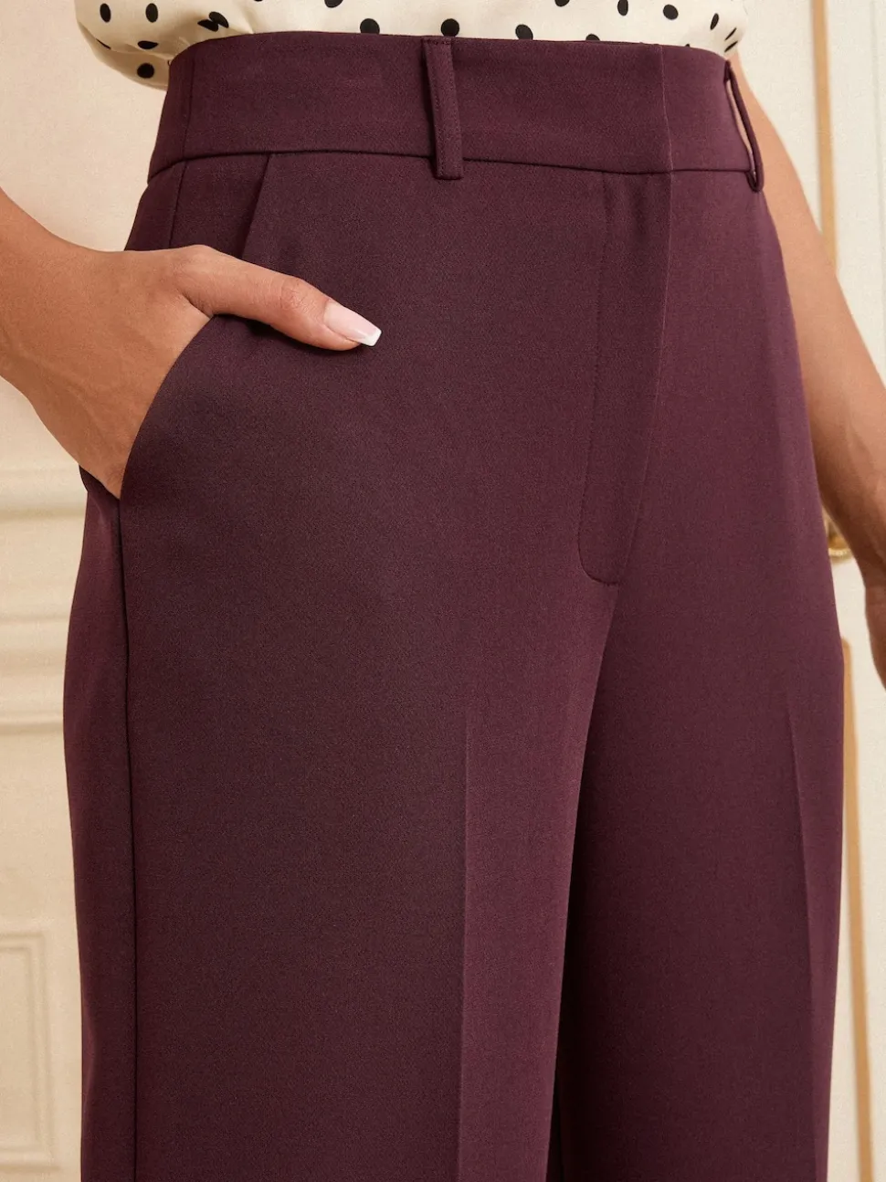 Paarsrood - Love & Roses broek met wijde pijpen