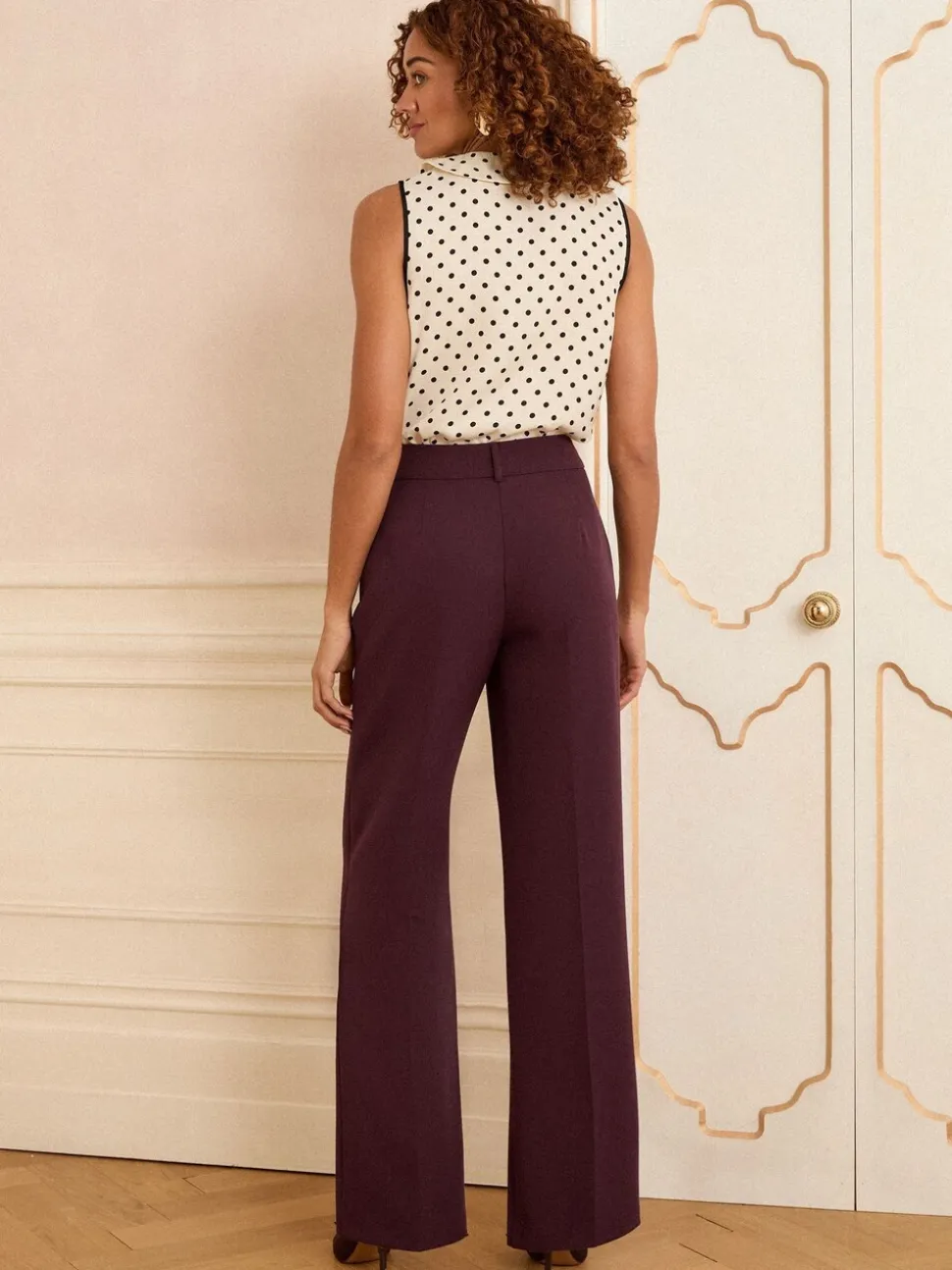 Paarsrood - Love & Roses broek met wijde pijpen