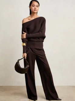 Paarsrood - Reiss Lorna Asymmetric Draped Knitted Jumper