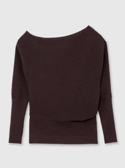Paarsrood - Reiss Lorna Asymmetric Draped Knitted Jumper