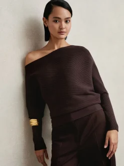 Paarsrood - Reiss Lorna Asymmetric Draped Knitted Jumper