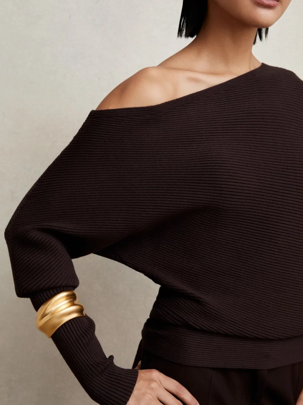 Paarsrood - Reiss Lorna Asymmetric Draped Knitted Jumper