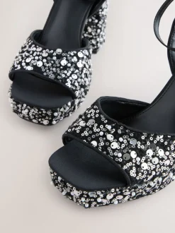 Pailletten - Forever Comfort® Square Toe Sequin Block Heeled Sandals