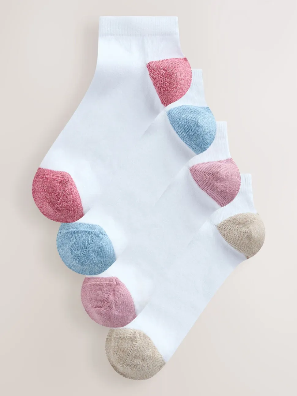 Pastel - Heel and Toe Detail White Trainer Socks 4 Pack