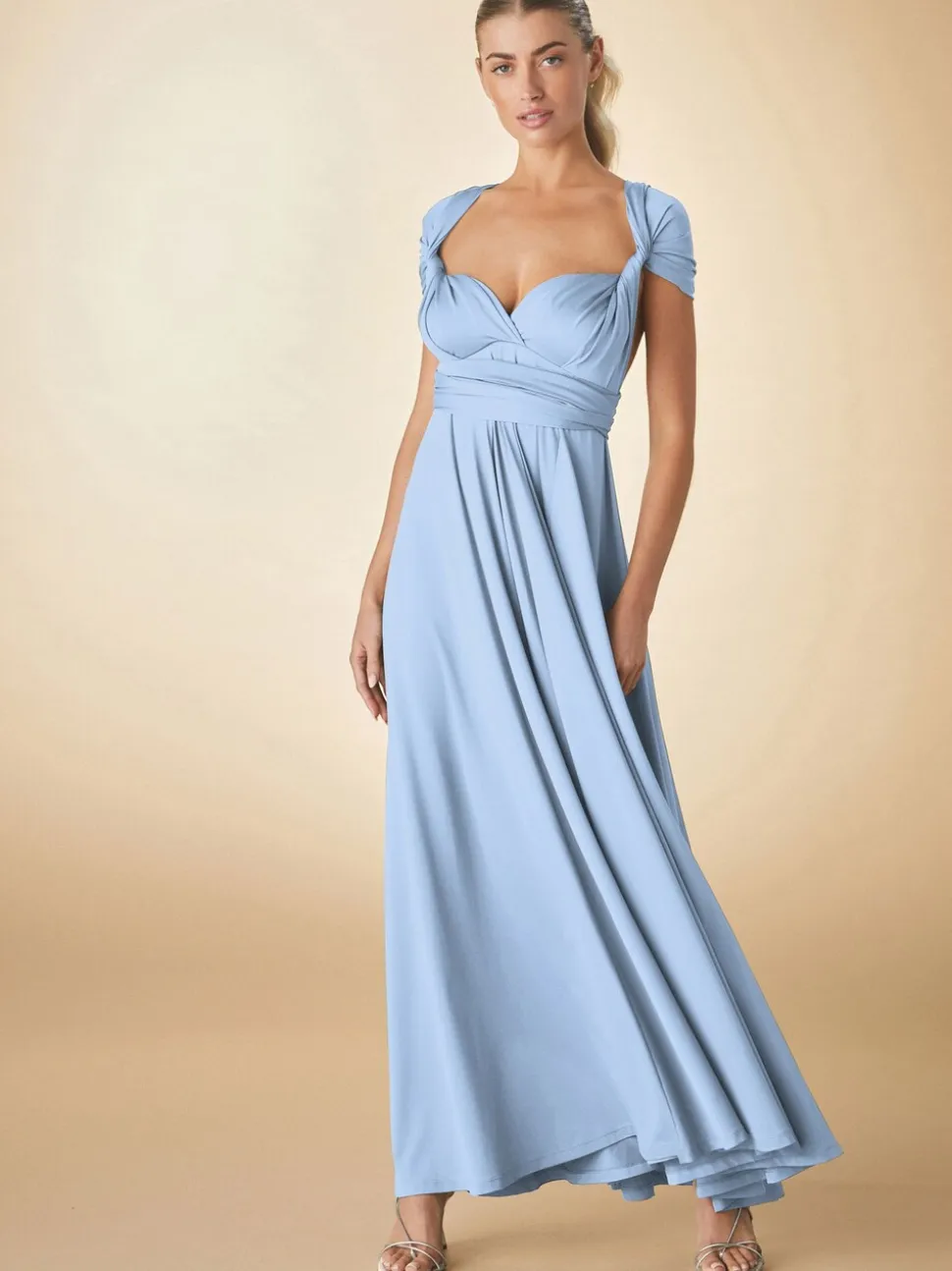 Pastelblauw - Multiway jersey Maxi-jurk voor bruiloftsgasten