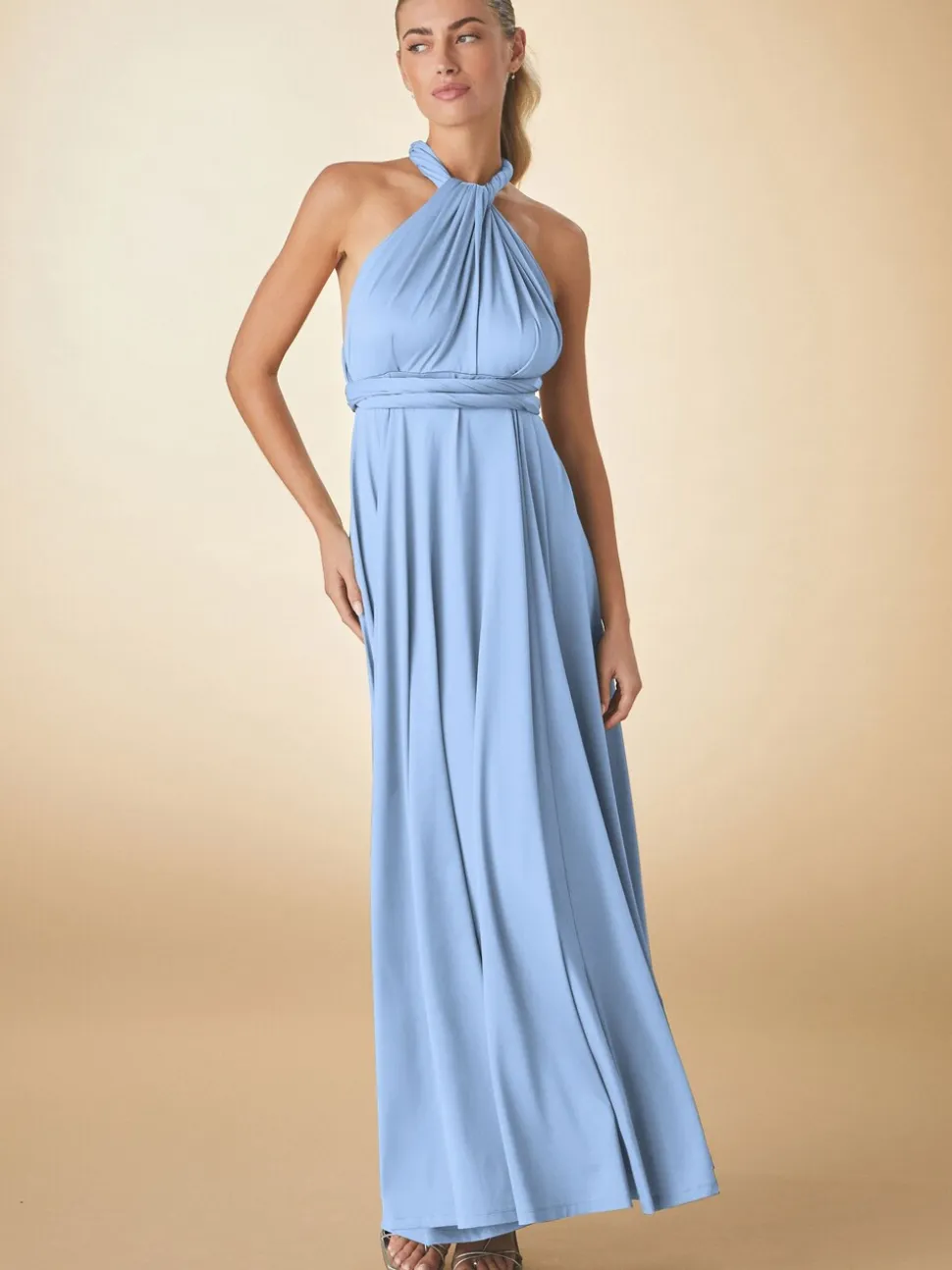 Pastelblauw - Multiway jersey Maxi-jurk voor bruiloftsgasten