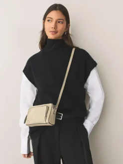 Pastelgeel - Double Zip Cross-Body Faux Suede Bag