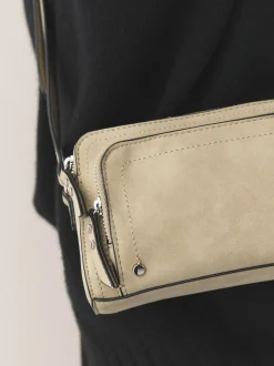 Pastelgeel - Double Zip Cross-Body Faux Suede Bag