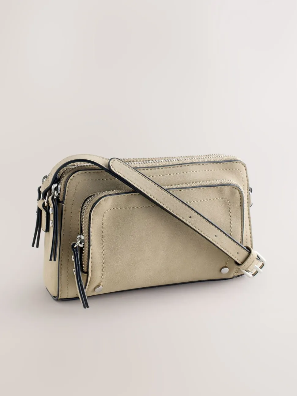 Pastelgeel - Double Zip Cross-Body Faux Suede Bag