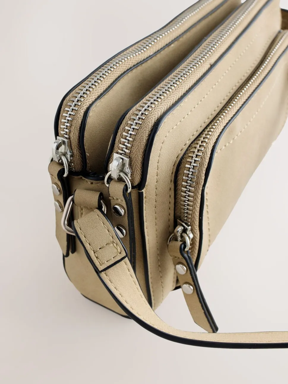 Pastelgeel - Double Zip Cross-Body Faux Suede Bag